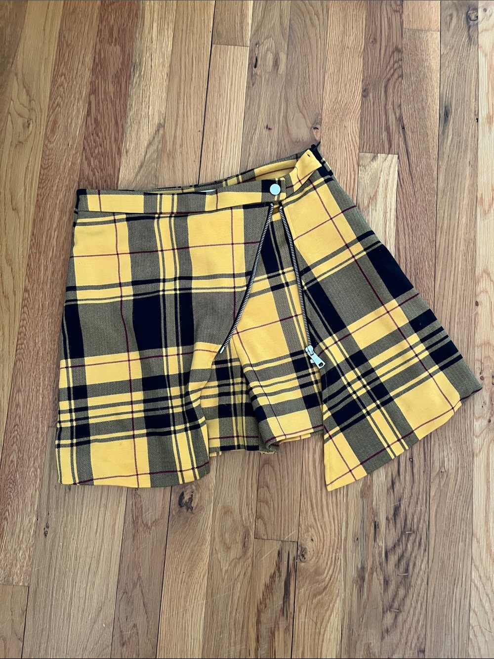 Yellow Plaid Skort with Wrap Zip Skirt Detail